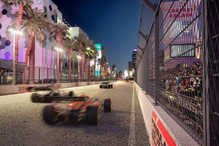 Representación artística que muestra el aspecto que tendrá la carrera del Las Vegas Grand Pr ...