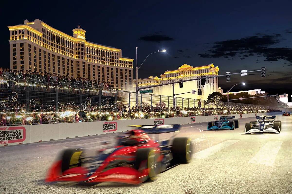 Representación digital de la carrera de Las Vegas Grand Prix de la Fórmula Uno, prevista para ...