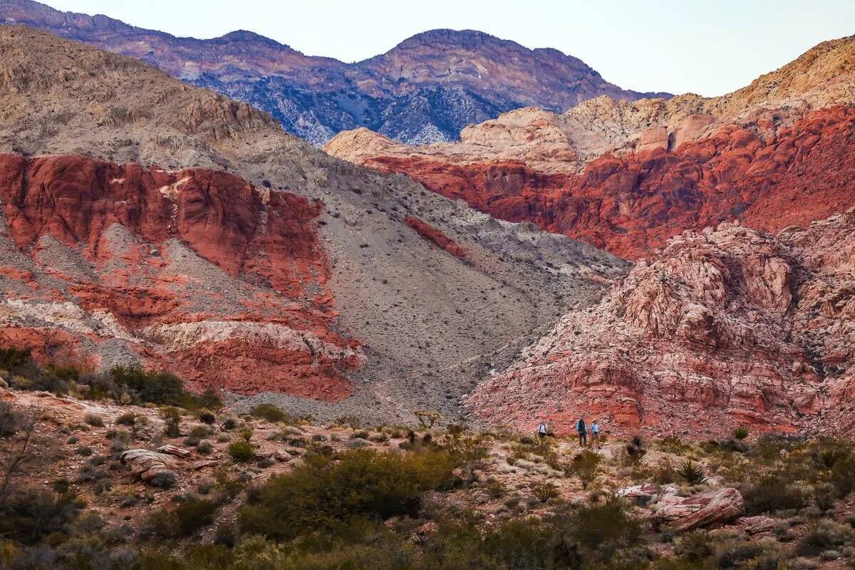 Excursionistas recorren un sendero en Calico Basin, en el extremo este del Red Rock Canyon Nati ...