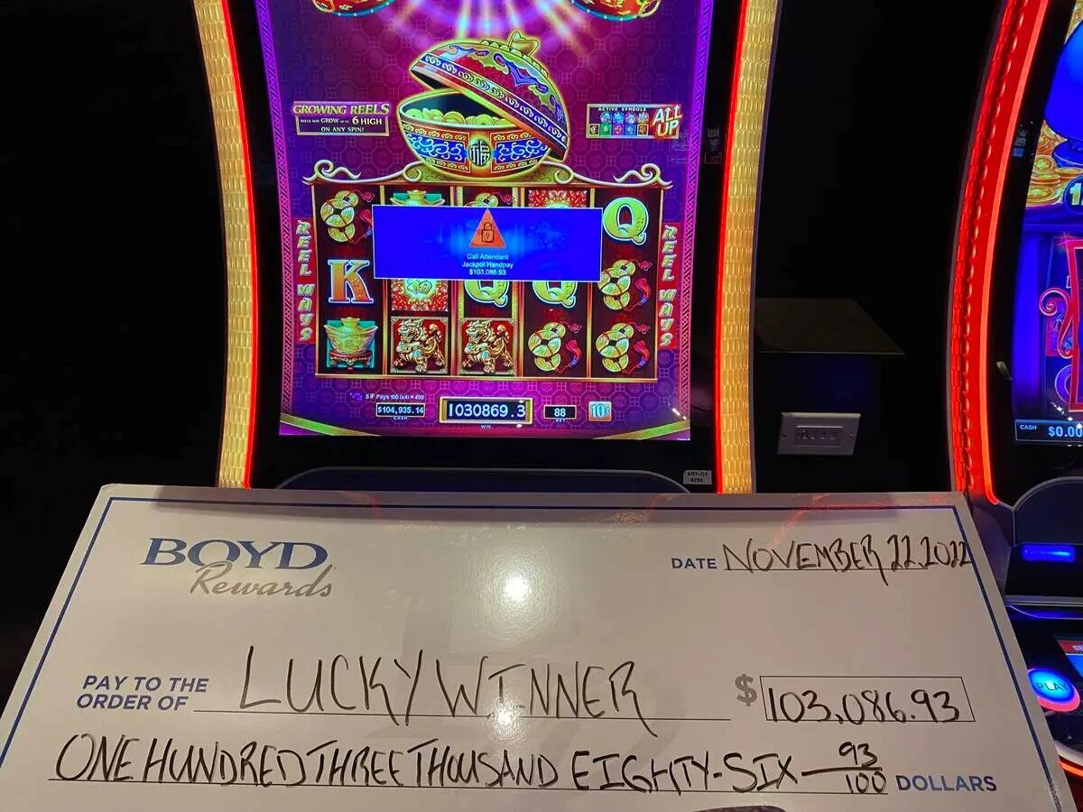 Un afortunado ganador ganó 103,086.93 dólares en Aliante Hotel + Casino el martes 22 de novie ...
