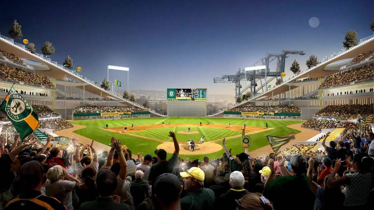 Esta representación digital proporcionada por BIG/Oakland A's muestra el estadio propuesto par ...
