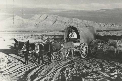 Un minero anónimo sentado en un carrito tirado por burros a principios de la década de 1910, ...