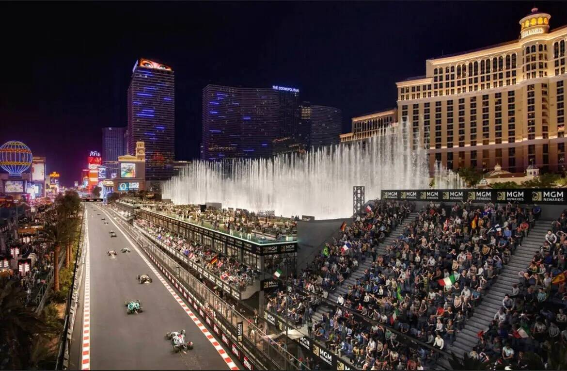 Representación digital de Bellagio Fountain Club para Las Vegas Grand Prix de la Fórmula Uno. ...