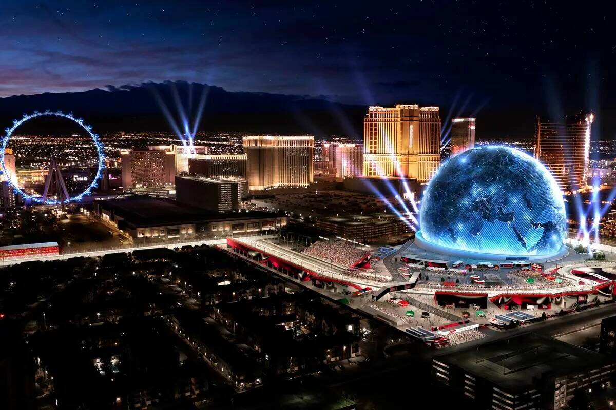 Una representación digital muestra el aspecto que tendrá la zona MSG Sphere de Las Vegas Gran ...