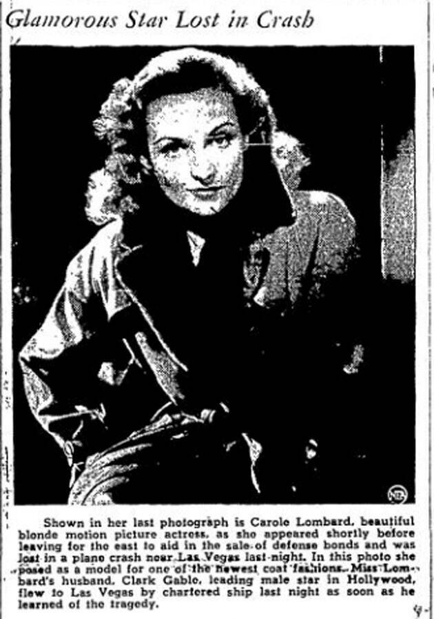Foto de la actriz Carole Lombard publicada en el Las Vegas Evening Review-Journal el 17 de ener ...