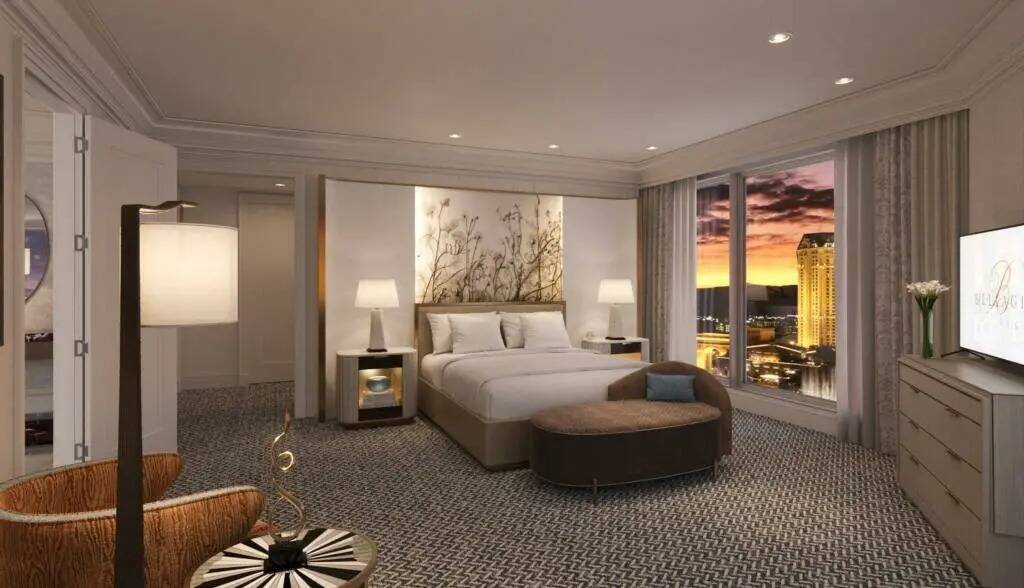 Representación digital de la suite Penthouse de un dormitorio en la Spa Tower de Bellagio. (Co ...