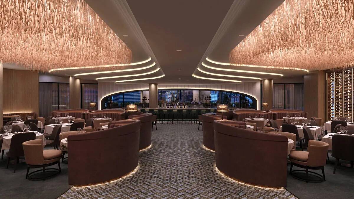 Representación digital del comedor de Ocean Prime, el restaurante de carnes y mariscos de 20 m ...