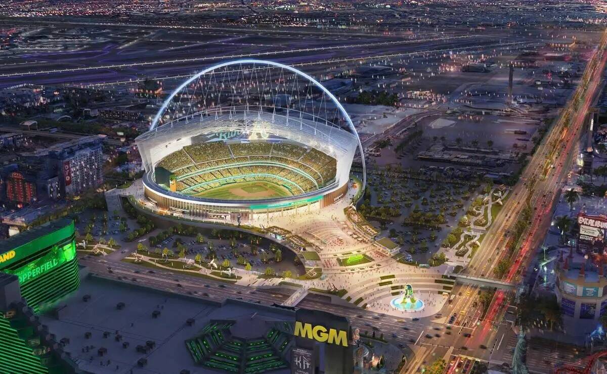 Representación digital del posible aspecto del estadio de los Oakland Athletics en Las Vegas. ...