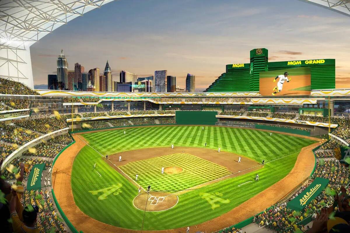 Representación digital del posible aspecto del estadio de los Oakland Athletics en Las Vegas. ...