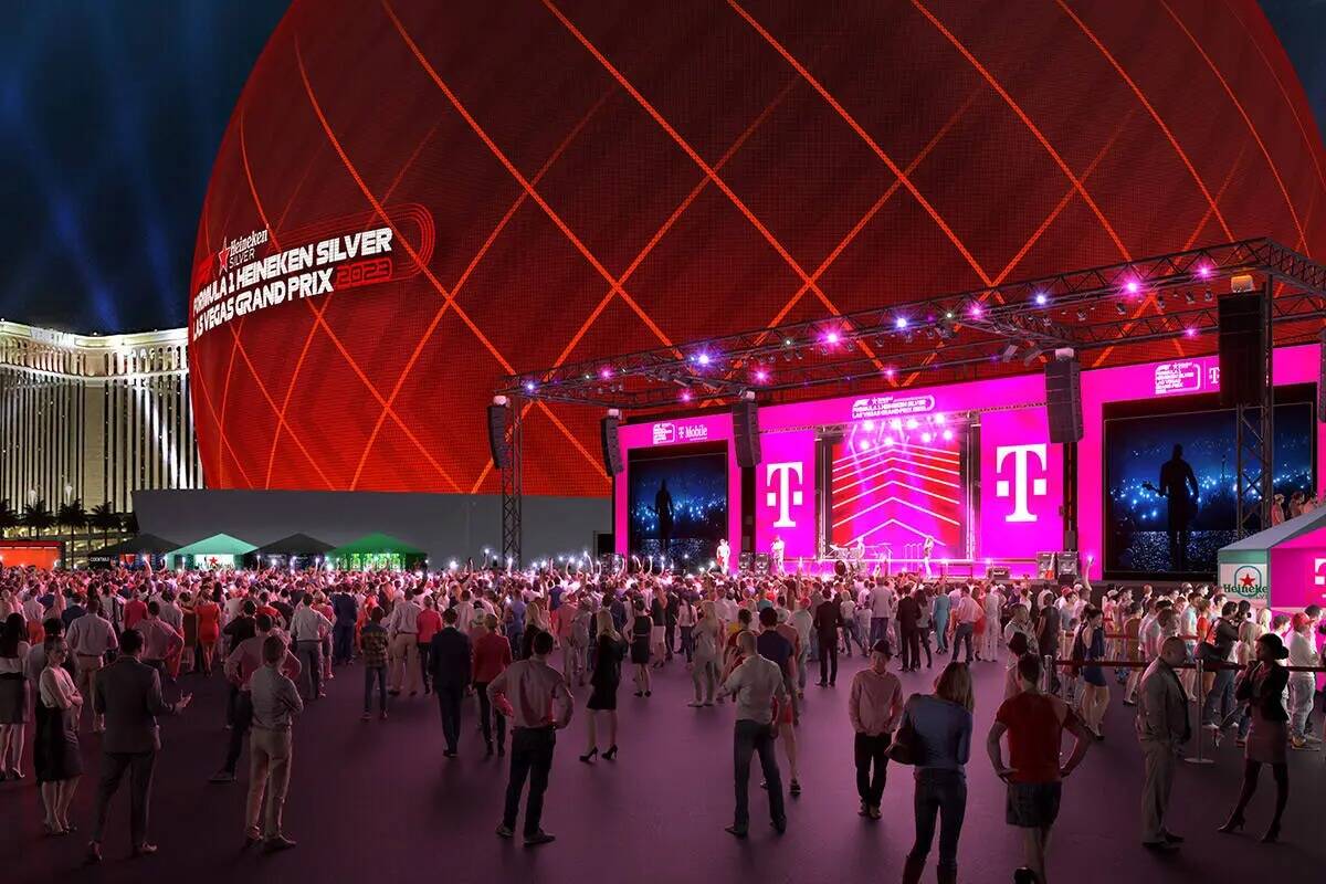 Representación digital de la zona de espectadores T-Mobile Zone del Grand Prix de Las Vegas en ...