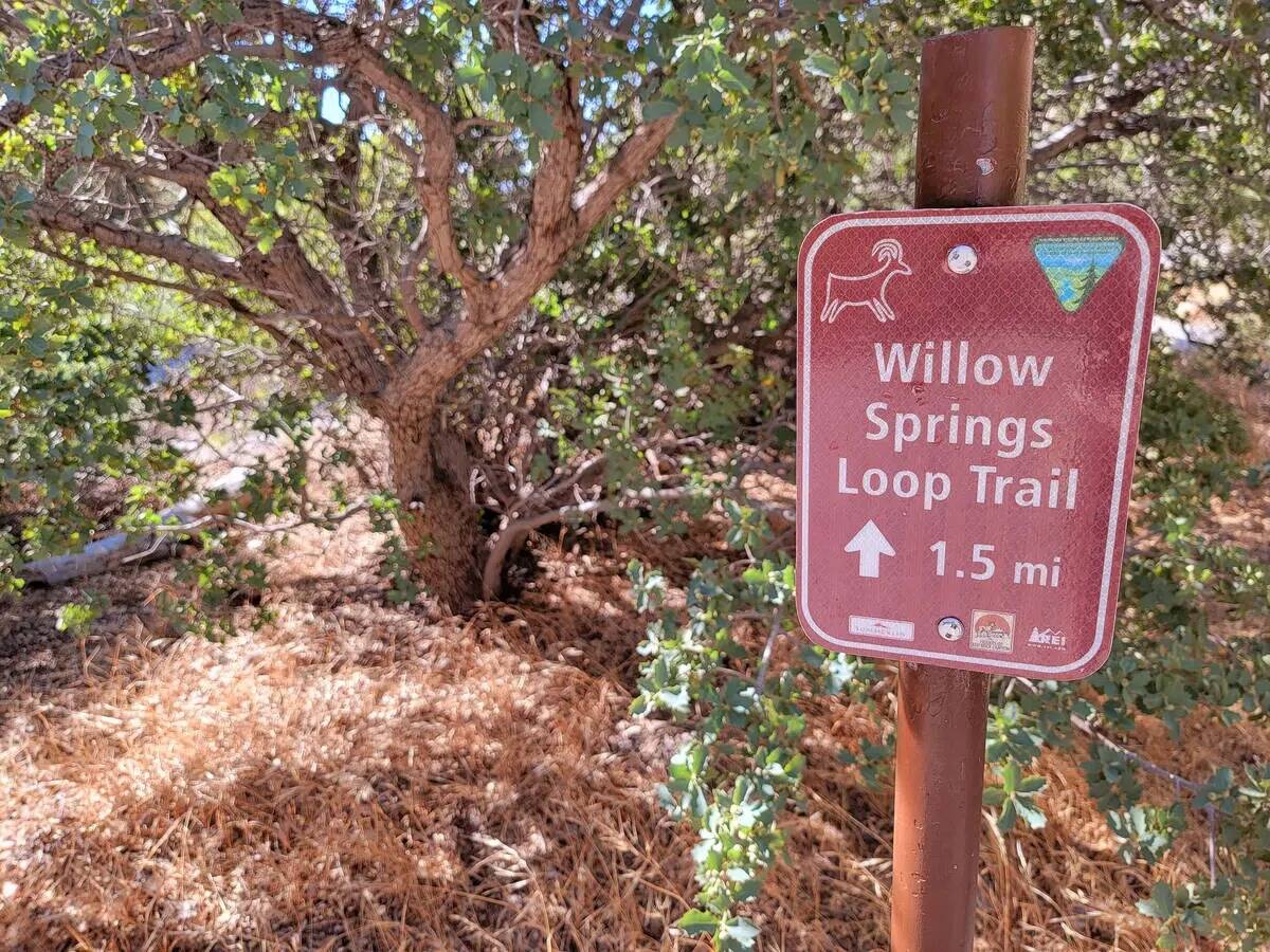 Una señal ayuda a guiar a los visitantes por el sendero Willow Springs Trail, que incluye algo ...