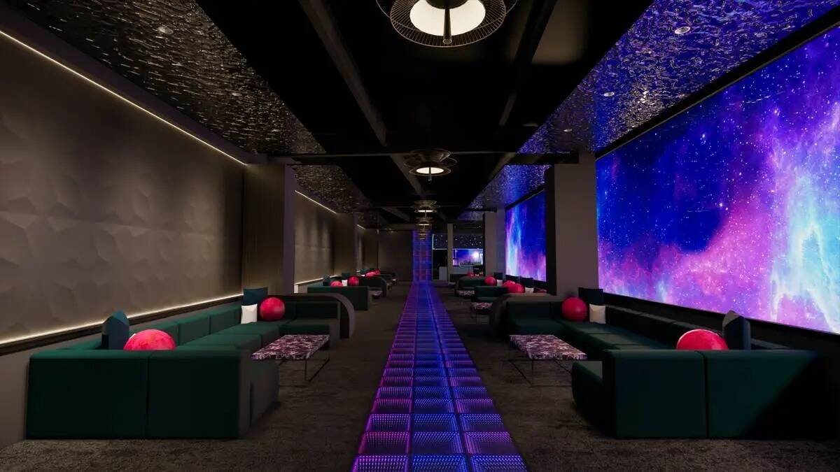 Representación digital del Cosmic Lounge previsto para Atomic Golf. (Flite Golf & Entertainment)