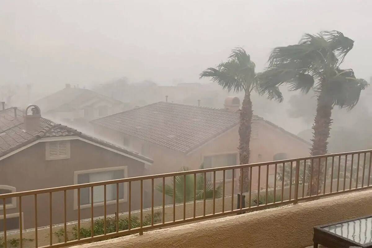 El viento y la lluvia agitan las palmeras en Summerlin el martes, 1 de agosto de 2023. (Glenn C ...