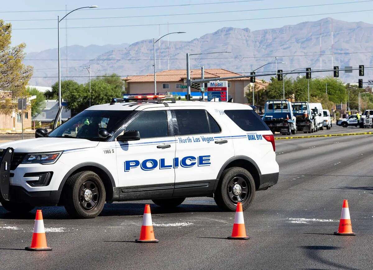 Un vehículo de la policía de North Las Vegas el miércoles 3 de agosto de 2023. (Bizuayehu Te ...
