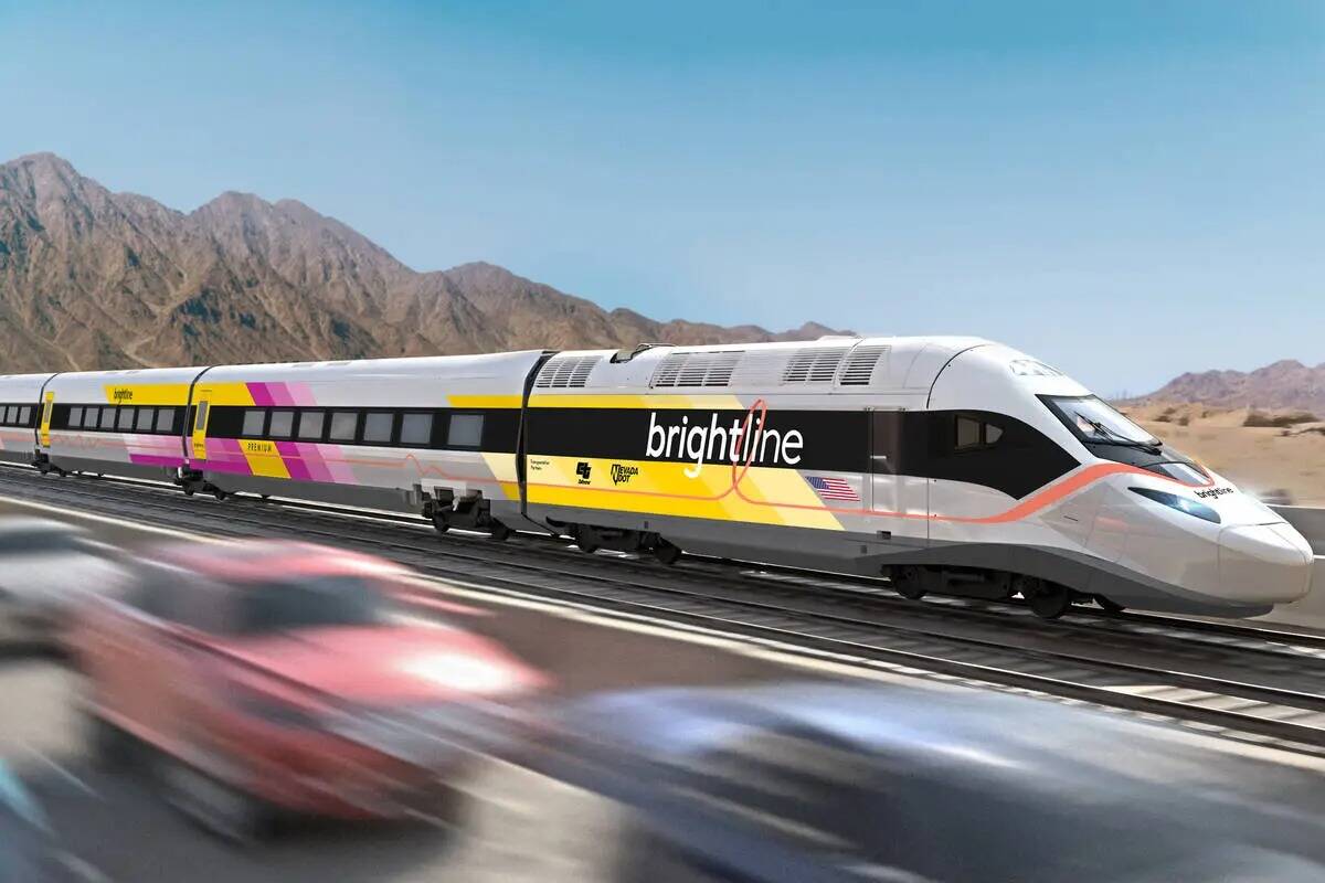 Esta ilustración sin fecha facilitada por Brightline West muestra una imagen del tren del proy ...