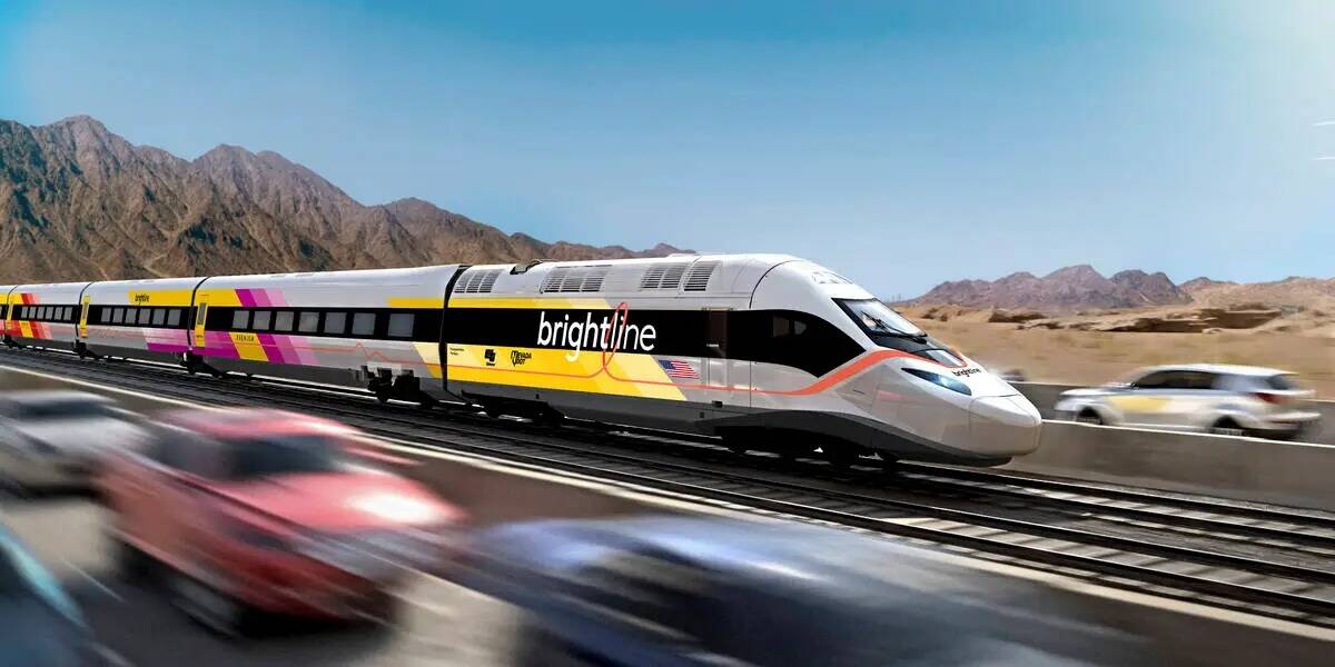 Esta ilustración sin fecha facilitada por Brightline West muestra una imagen del tren del proy ...