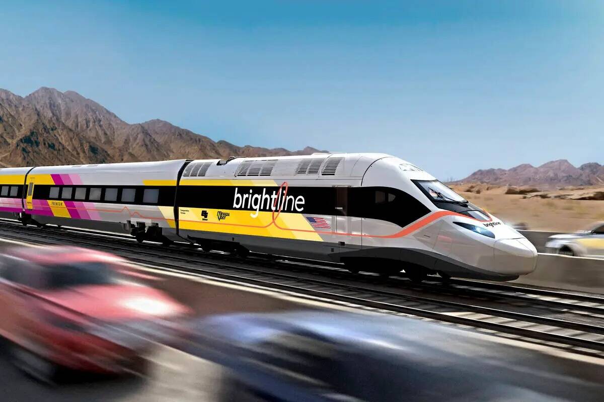 Esta ilustración sin fecha facilitada por Brightline West muestra el tren del proyecto de tren ...