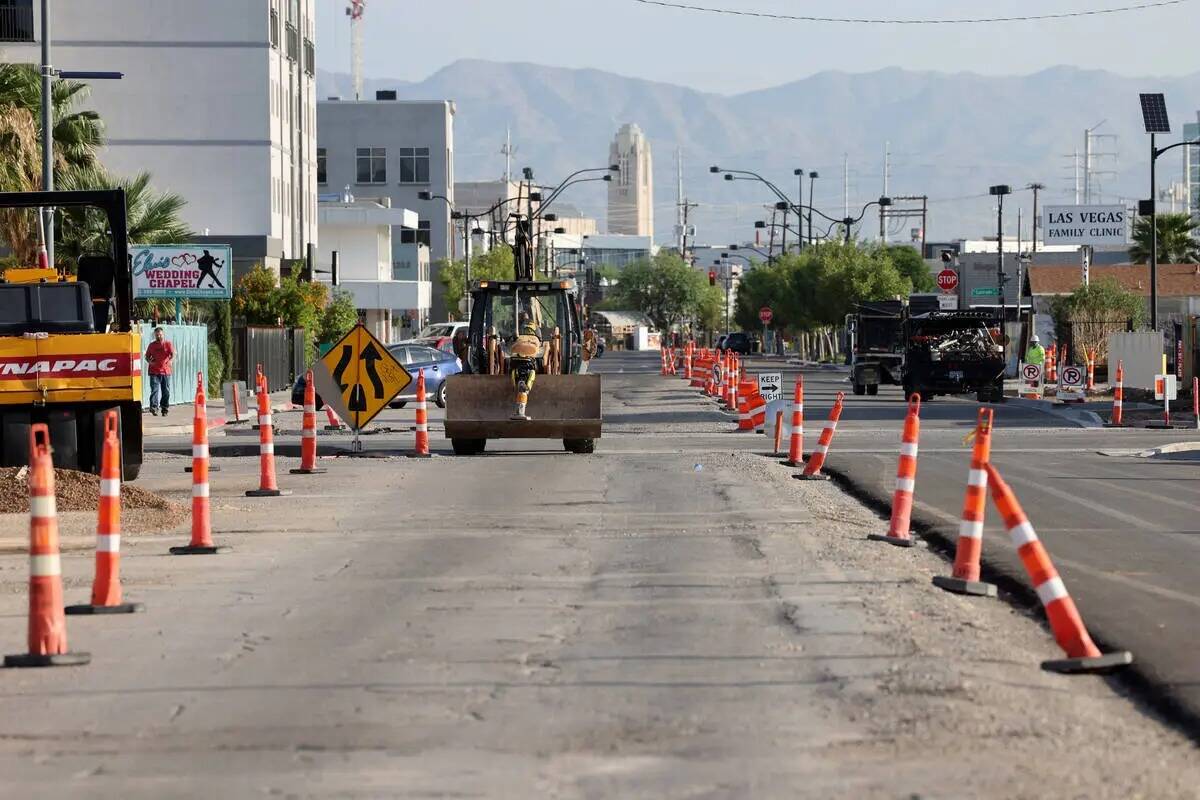 Continúan las obras en Casino Center Boulevard en Las Vegas Viernes, 25 de agosto de 2023. (K. ...