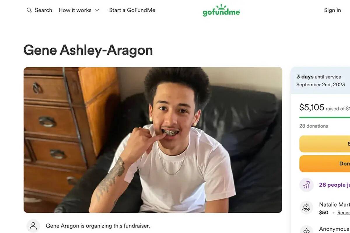 Una página de GoFund Me para Gene Ashley-Aragon, de 17 años, de Las Vegas, que murió el 28 d ...