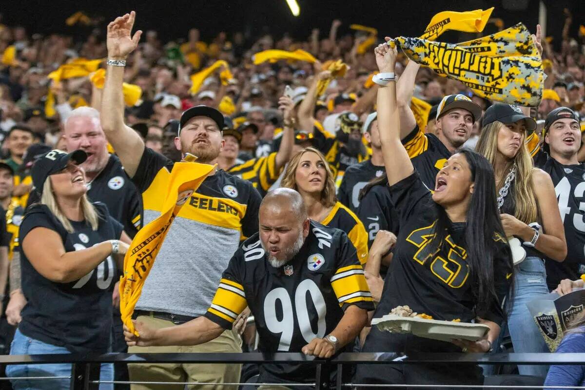 Los fans de los Pittsburgh Steelers agitan sus toallas durante la primera mitad de un partido d ...