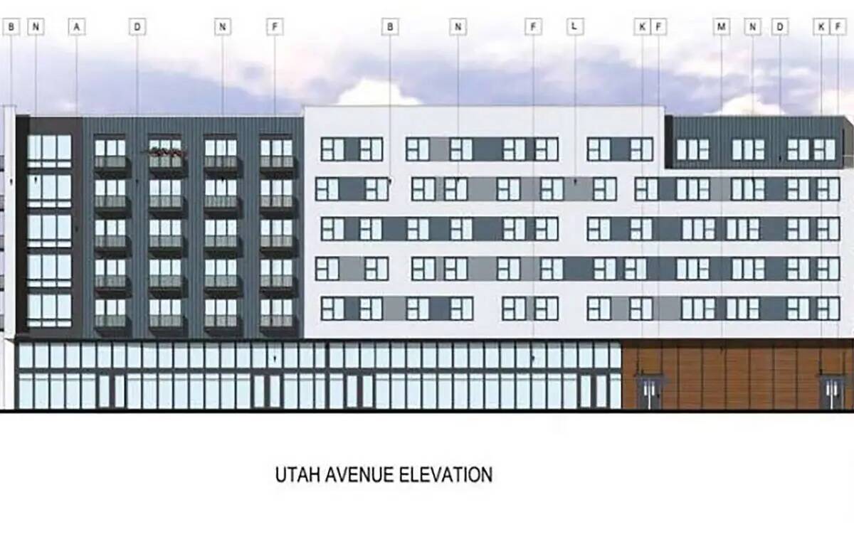 Representación del edificio de usos mixtos de 83 pies de altura que se propone construir en el ...