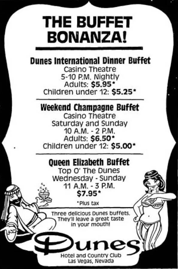 Un anuncio de los especiales del bufet Dunes del 18 de septiembre de 1993. (Las Vegas Review-Jo ...