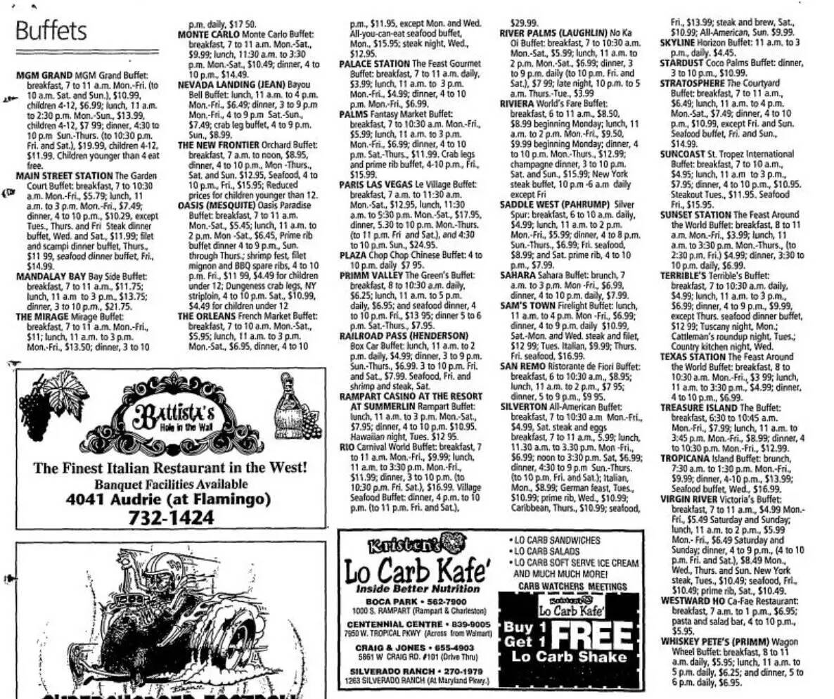 Ofertas de brunch de fin de semana del 13 de septiembre de 2003. (Las Vegas Review-Journal)
