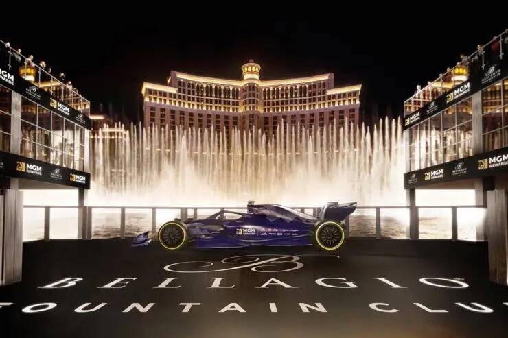 Representación artística del escenario de los ganadores del Grand Prix de Las Vegas en el Bel ...