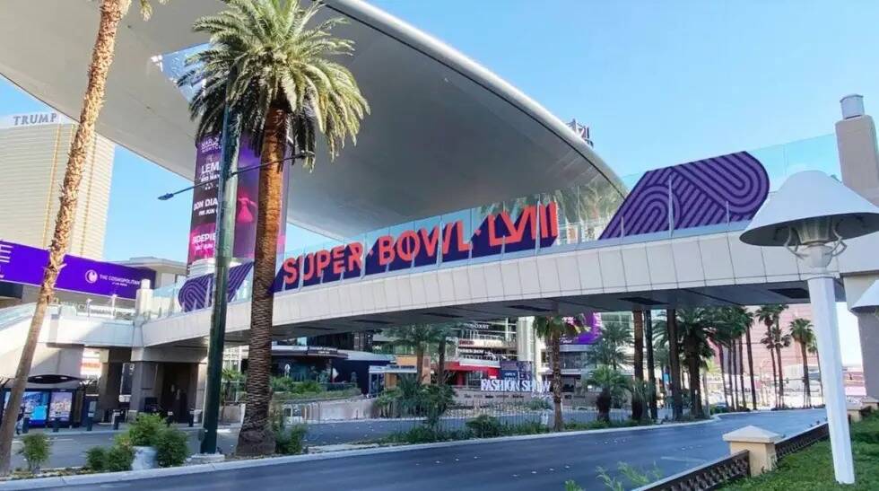 Representación de la señalización del Super Bowl en el Strip de Las Vegas. (NFL)