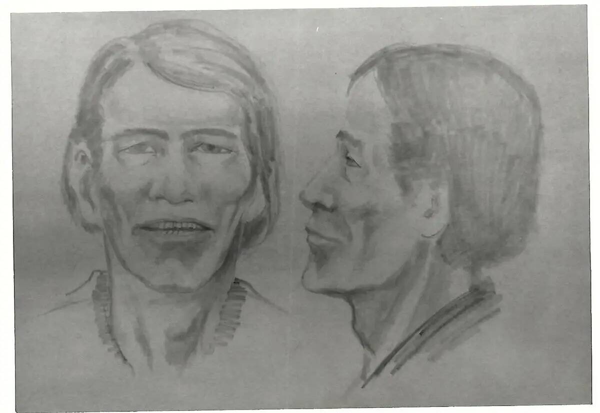 Boceto del probable parecido de los restos humanos encontrados en 1976 cerca de Katherine's Lan ...