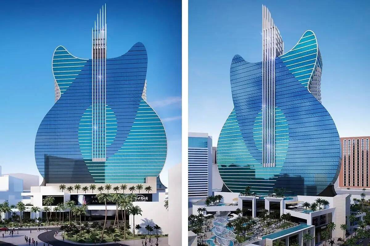 Representación de la torre hotelera en forma de guitarra que Hard Rock International planea co ...