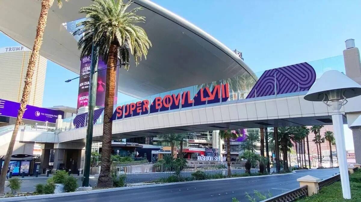 Representación de una posible señalización de la Super Bowl en el Strip de Las Vegas. (NFL)