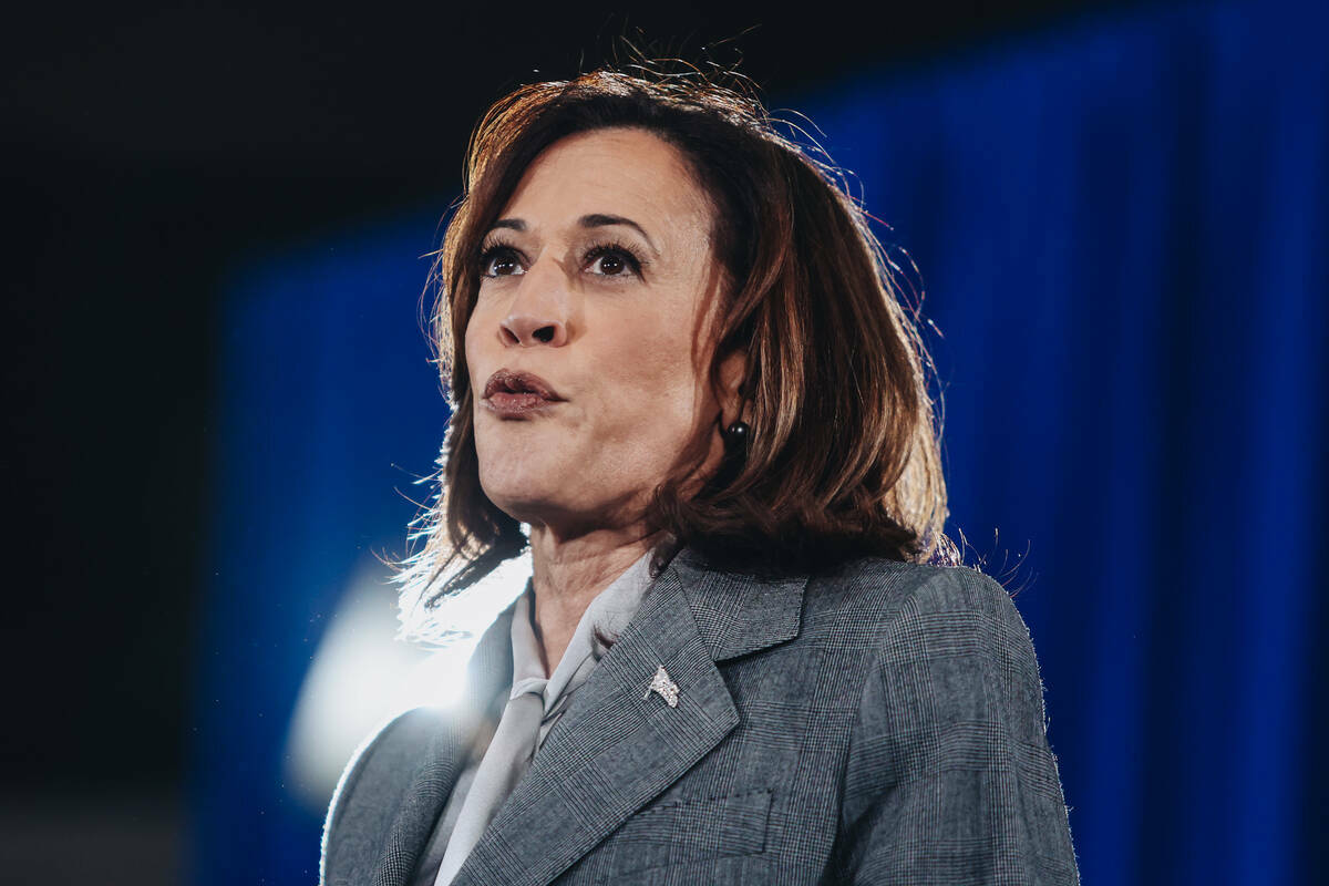 La vicepresidenta Kamala Harris habla ante una multitud durante un acto de campaña en IBEW Loc ...