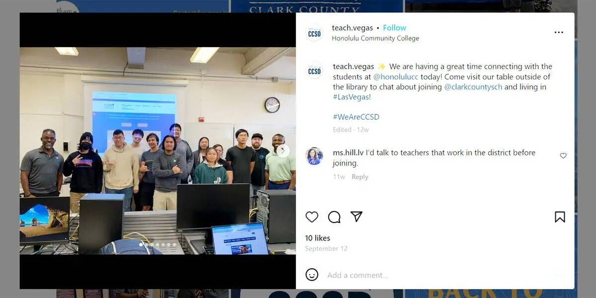 El Distrito Escolar del Condado Clark muestra en Instagram una reunión con estudiantes en el H ...