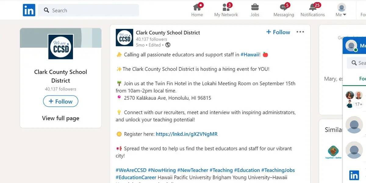 El Distrito Escolar del Condado Clark promueve un evento de contratación en un hotel de Waikik ...