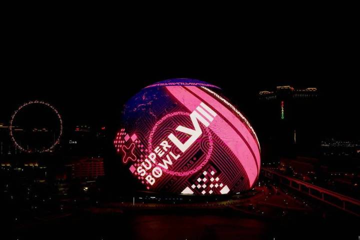 Una imagen de la programación de la semana del Super Bowl en la Sphere. (Sphere Entertainment)