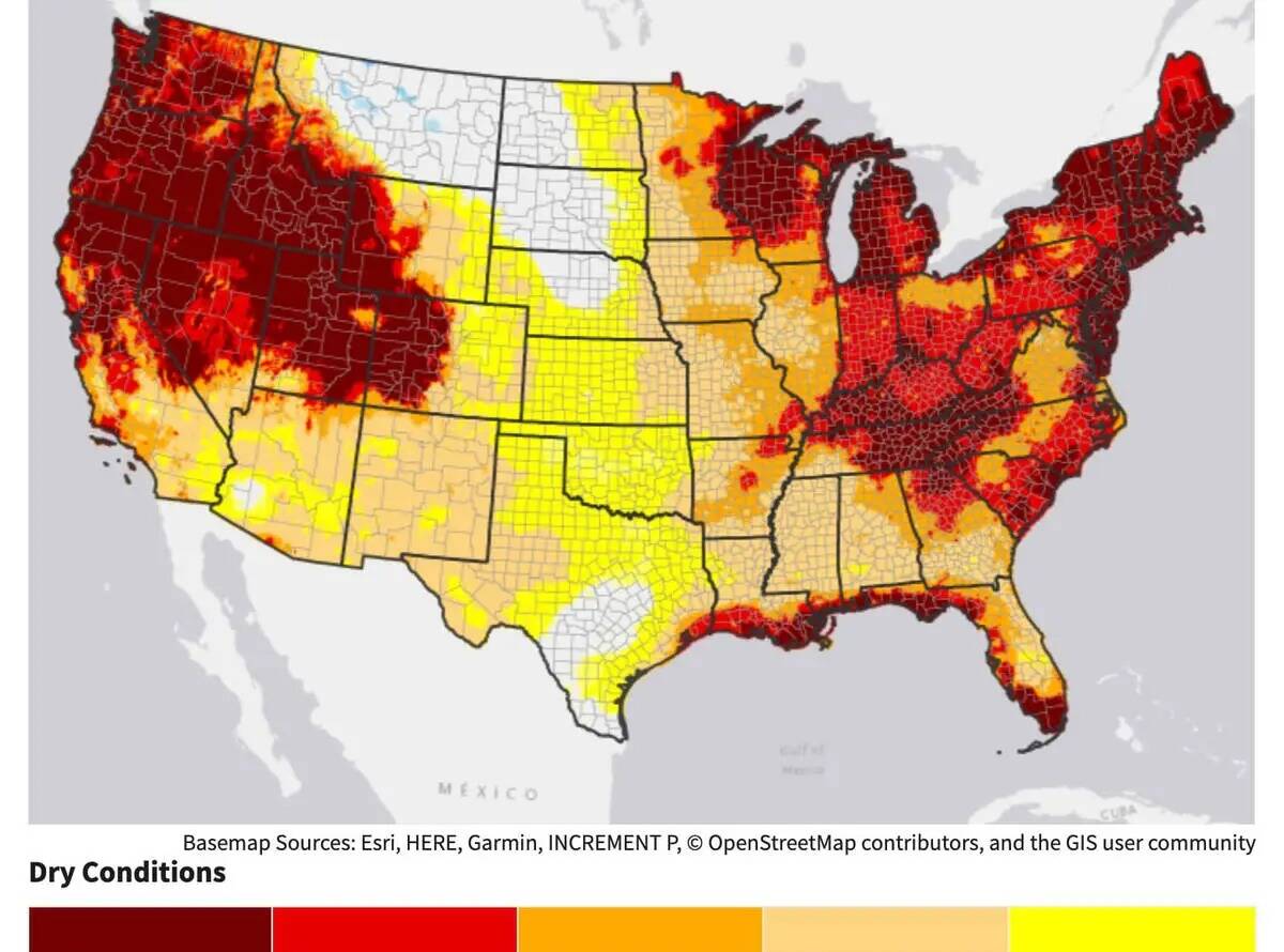 Un mapa muestra la demanda de evaporación para el país en las próximas cuatro semanas, segú ...