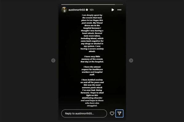 Una captura de pantalla del mensaje que Austin North publicó en Instagram. (austinnorth55/Inst ...