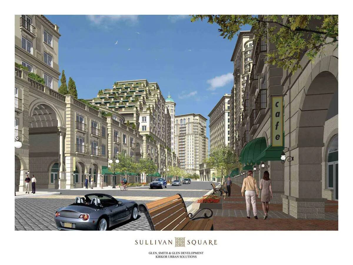 Representación de Sullivan Square, un proyecto de varias torres en Sunset Road y Durango Drive ...