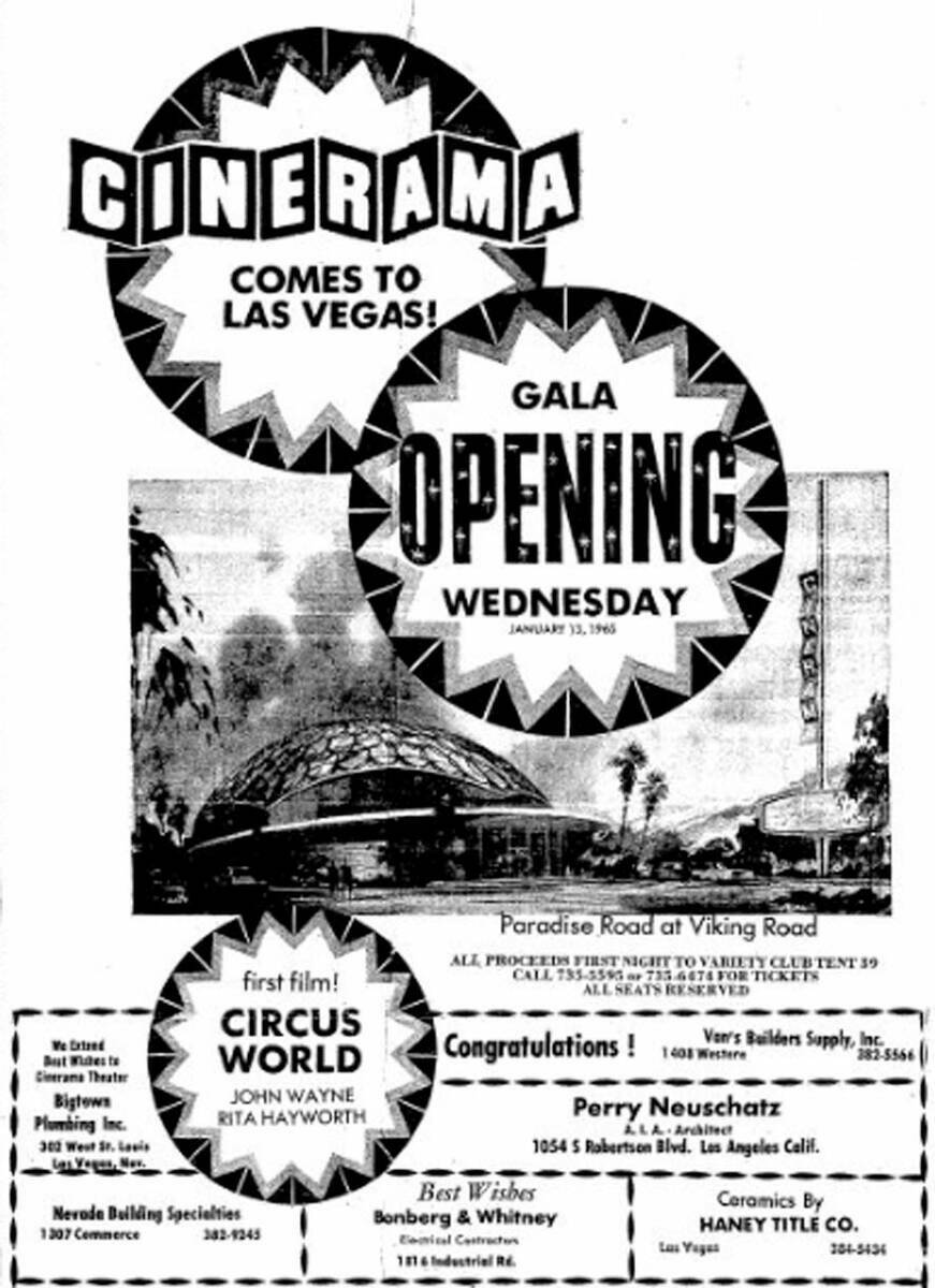 Anuncio en el Las Vegas Review-Journal del Cinerama Theatre del 10 de enero de 1965.