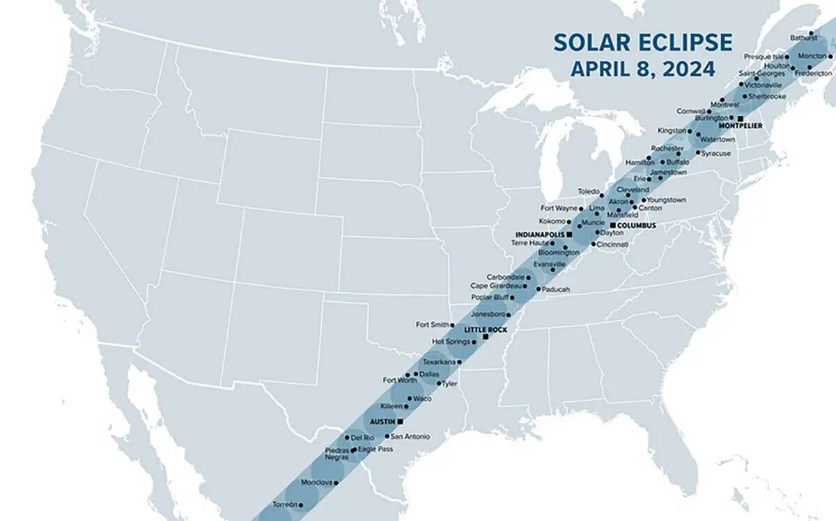 El eclipse solar total del 8 de abril de 2024 se producirá en un arco desde el oeste de Méxic ...
