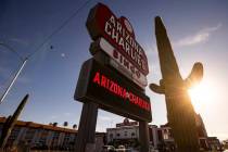 Un cactus saguaro en el exterior de Arizona Charlie's Decatur, el martes 16 de abril de 2024, e ...