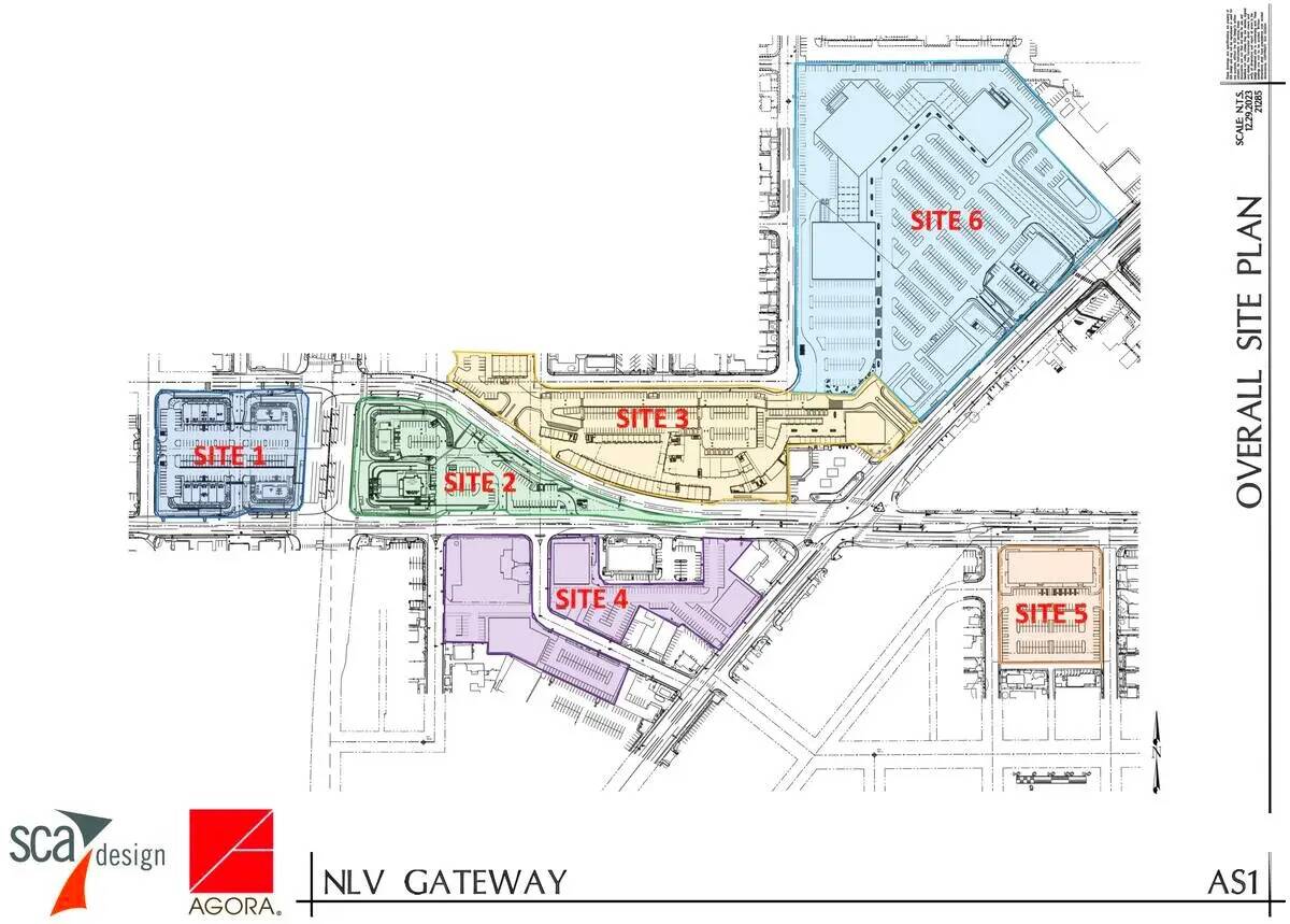 Plano general del sitio del complejo de uso mixto NLV Gateway Village en North Las Vegas, gesti ...