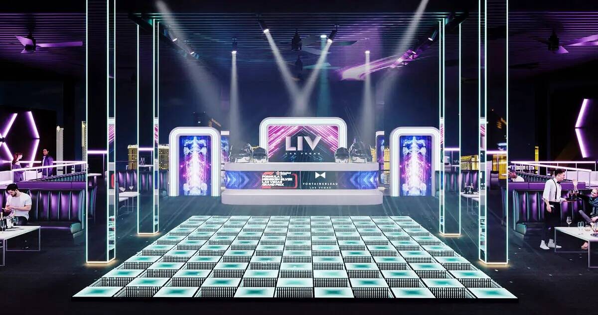 Representación artística del club LIV Las Vegas previsto en la azotea del edificio de boxes d ...