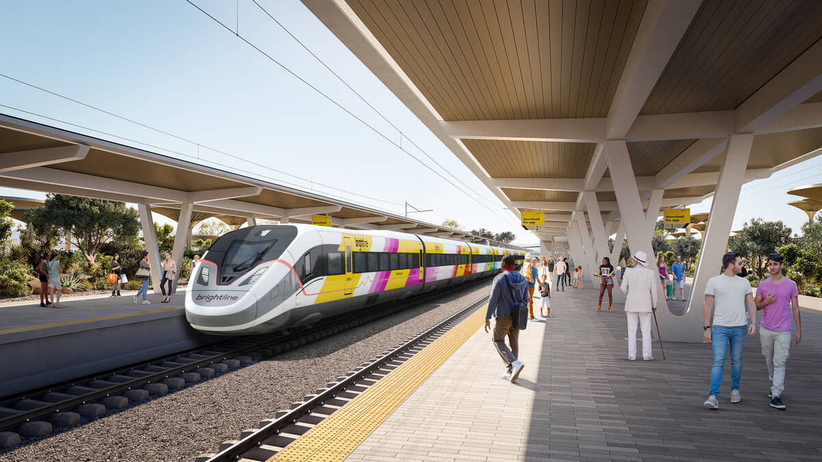 Imagen del tren Brightline West que podría usarse en la línea ferroviaria de alta velocidad p ...