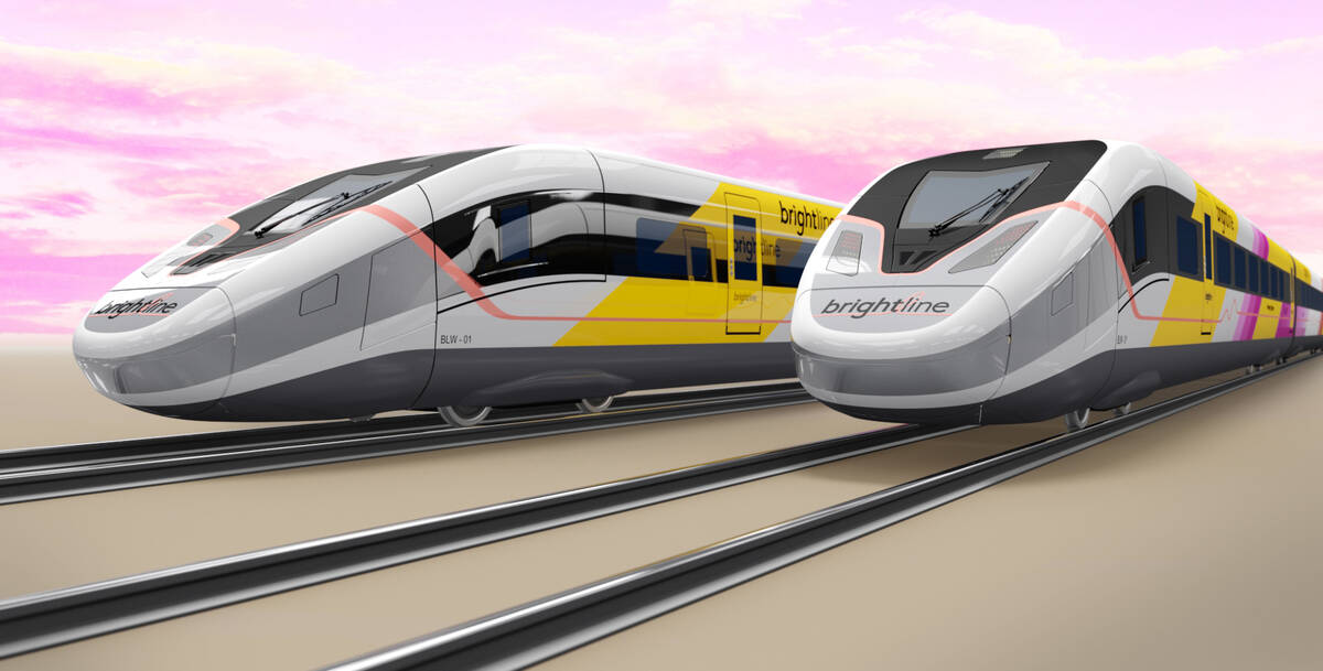 Imagen del tren Brightline West que podría usarse en la línea ferroviaria de alta velocidad p ...