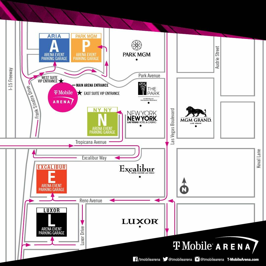 Un mapa de estacionamiento para eventos de T-Mobile Arena. (T-Mobile Arena)