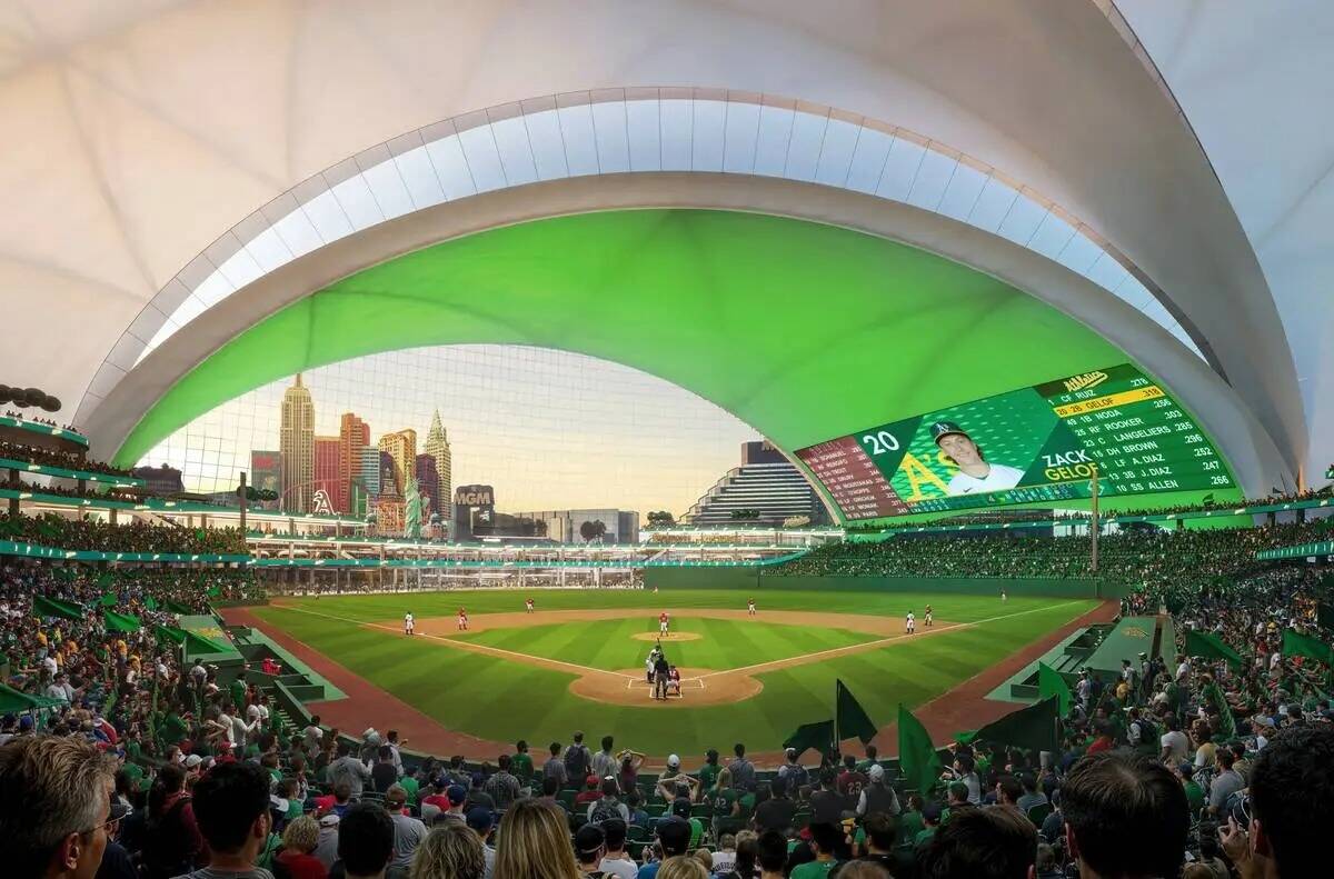 Representación artística del futuro estadio de los Oakland Athletics en Las Vegas. (Atletismo)