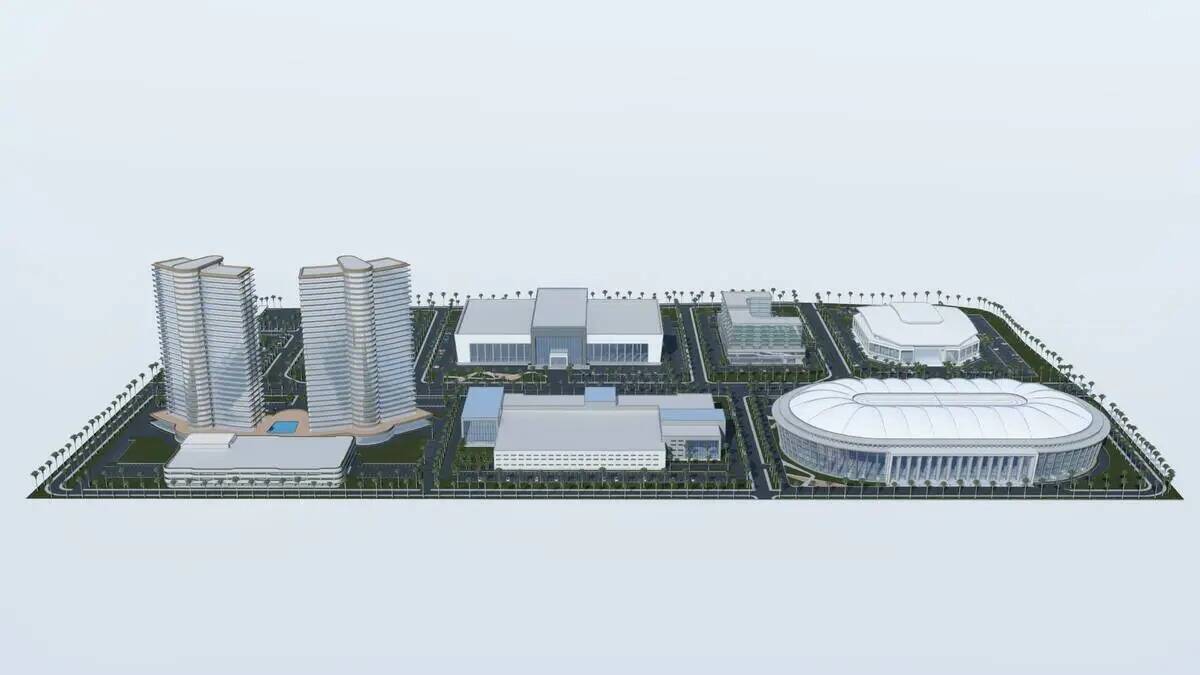 Un renderizado muestra los elementos del proyecto de 1,200 millones de dólares Z Athlete Villa ...