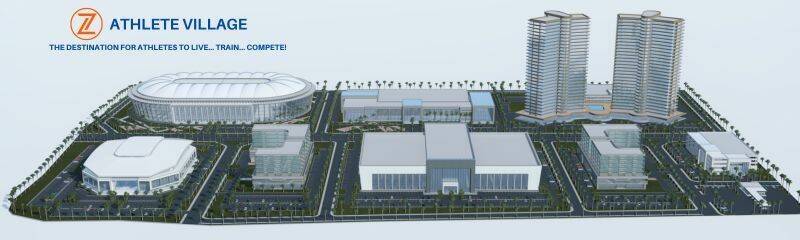 Un renderizado muestra los elementos del proyecto de 1,200 millones de dólares Z Athlete Villa ...